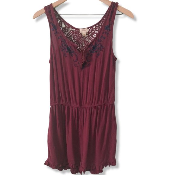 Cape Juby romper womens Size Small sleeveless romper embroidered lace wine short - Picture 1 of 9